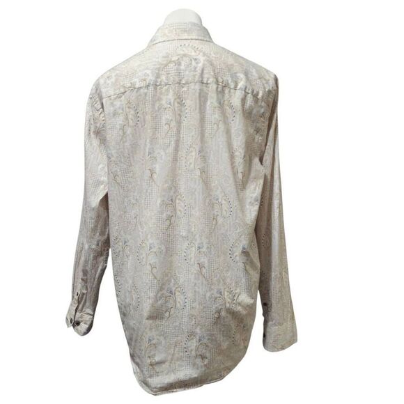 Tasso Elba men's cotton button front shirt paisley houndstooth print white large - Picture 4 of 9